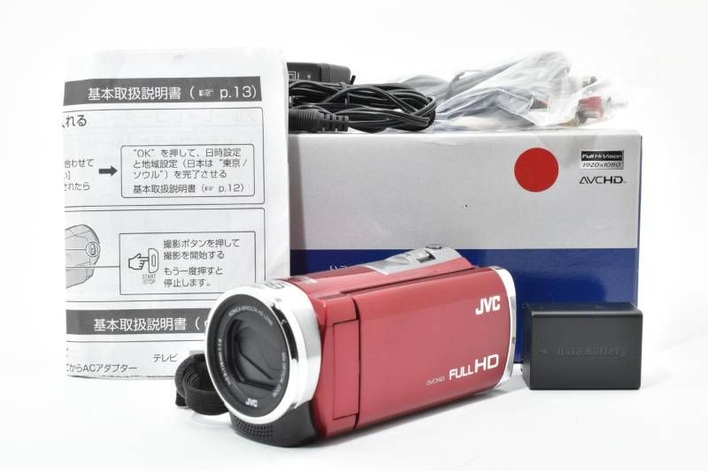 実用光学美品 箱あり】JVC Everio GZ-HM155 赤 レッド ビデオカメラ