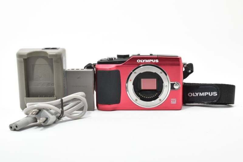 実用光学美品】Olympus オリンパス PEN E-PL2 ボディ 赤 レッド ミラー