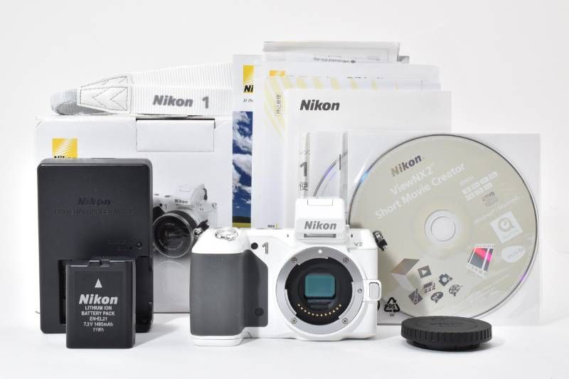 光学極上品】Nikon ニコン NIKON1 V2 ボディ 白 ホワイト ボディ