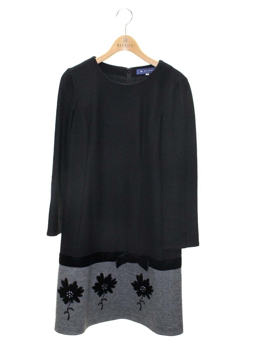 新品！エムズグレイシー エムズグレイシー 521558 ワンピース 38 ブラック 花柄 シフォン