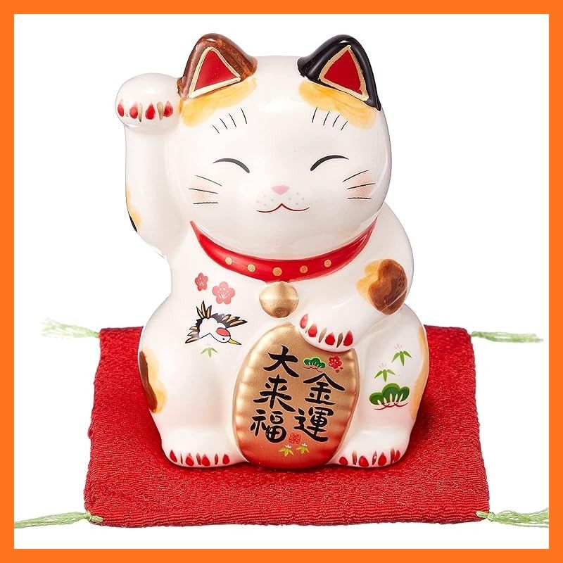 新品】 薬師窯 彩絵 金運大来福 招き猫 右手上げ 3号 高さ約9cm 7843