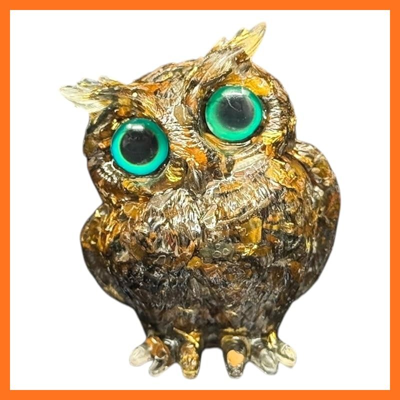 新品】 オルゴナイト フクロウ 置物、天然石さざれ金箔入り、樹脂製