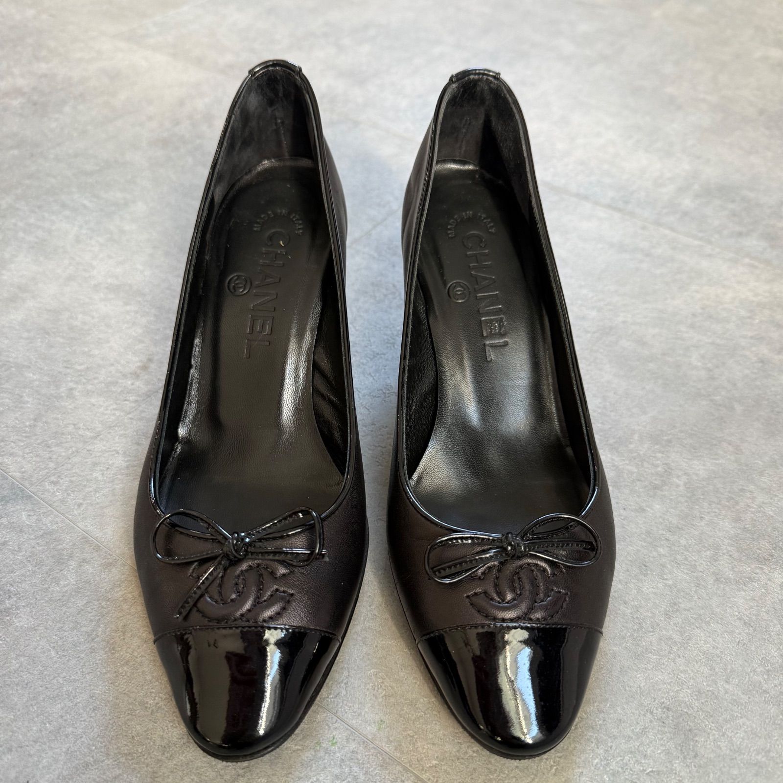 美品 CHANEL シャネル リボンパンプス ココマーク バレエシューズ