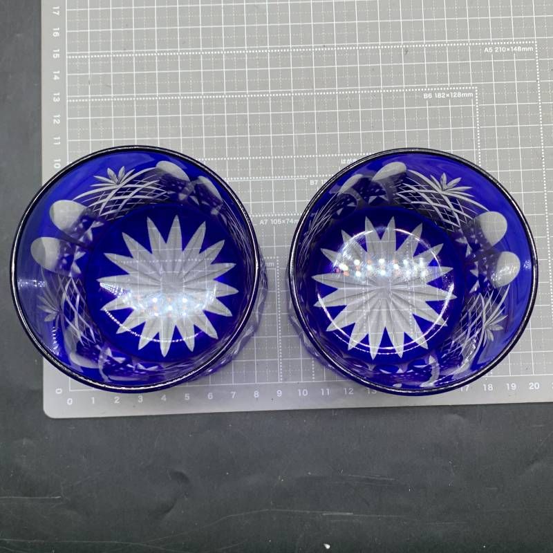 ♥ 江戸切子 セット ロックグラス オールドグラス 東京都伝統的工芸品 バイロン クラフト ロイヤルブルー ナプキン ロックグラス アルコールグラス