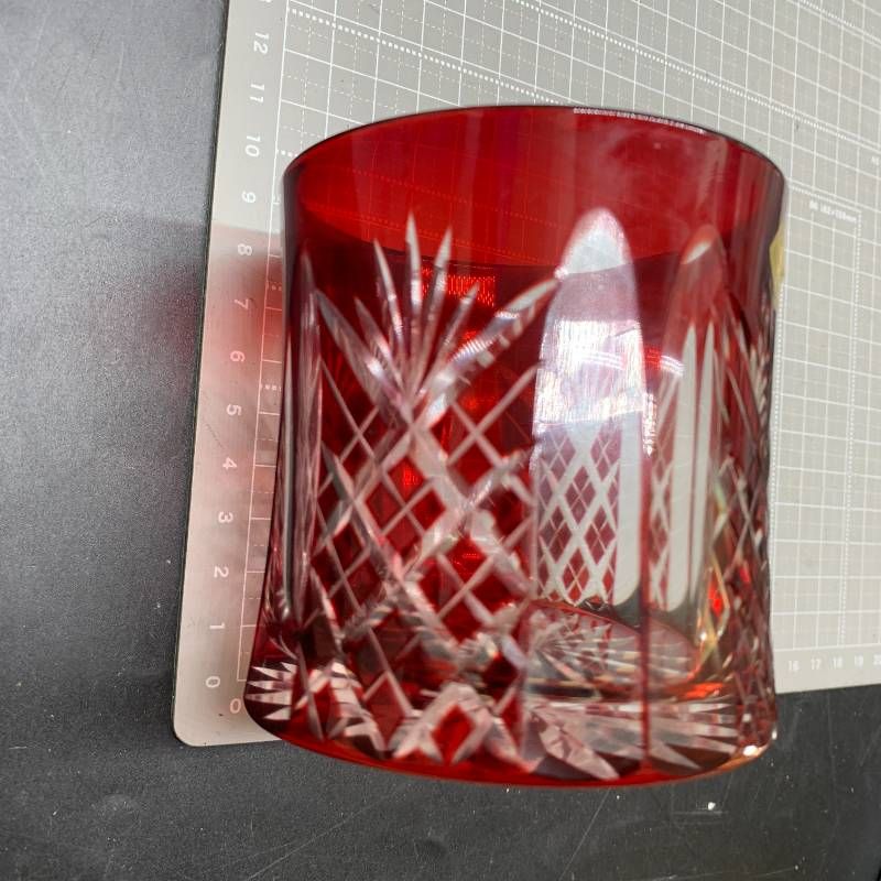  ♥ 江戸切子 ロックグラス オールドグラス 東京都伝統的工芸品 バイロン クラフト レッド赤 ロックグラス アルコールグラス