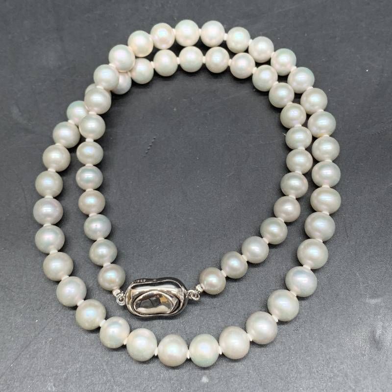 テリ艶◎ 真珠ネックレス グレー パール 留め具SV925 Silver