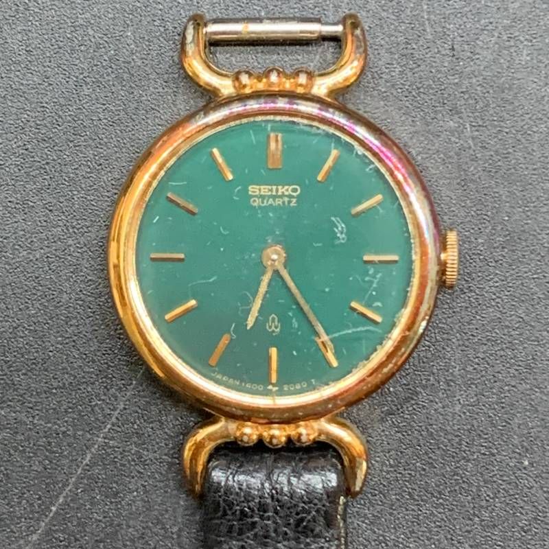 SEIKO セイコー QZ レディース 1400-0500 GP ゴールド グリーン文字盤
