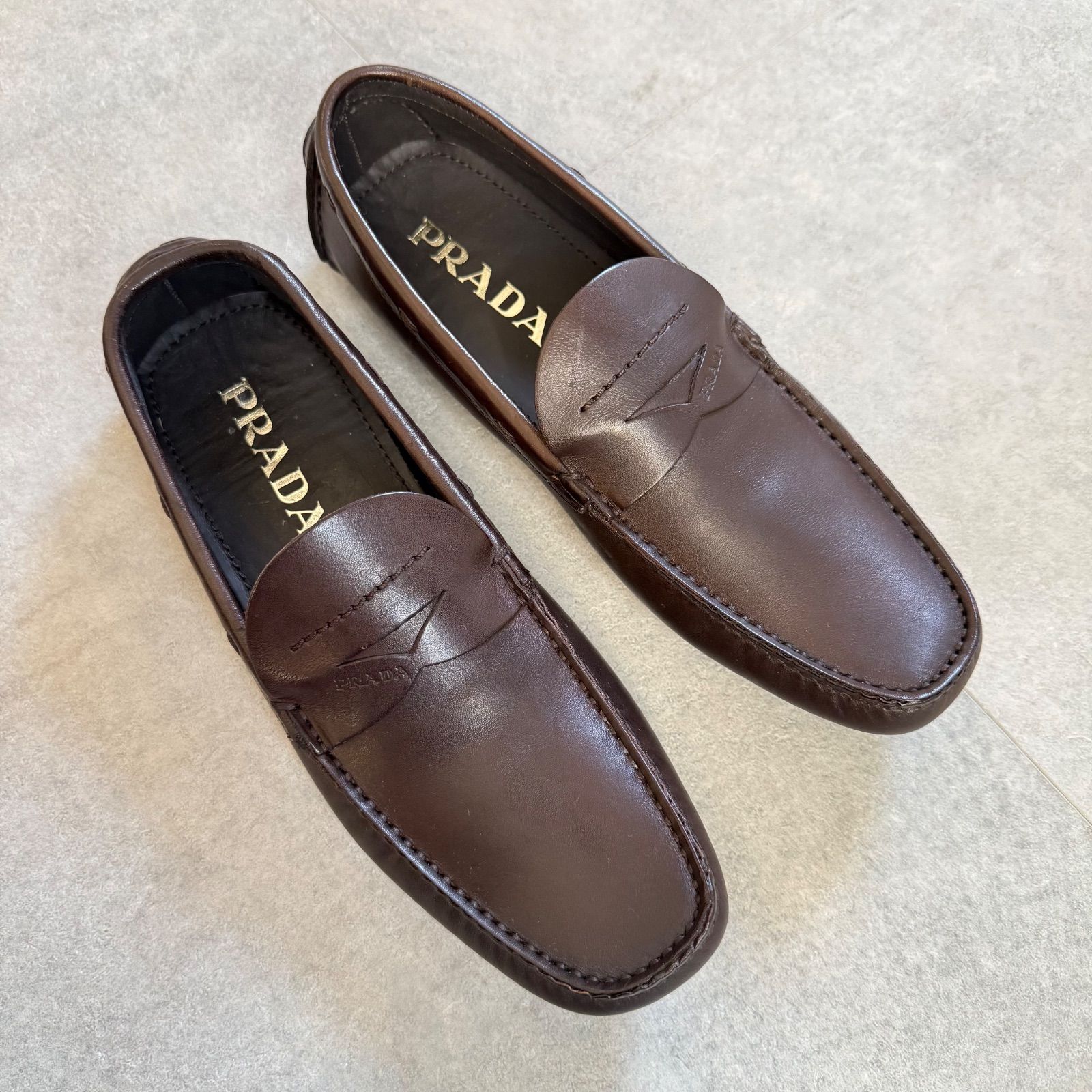 美品 PRADA プラダ ロゴ ドライビングシューズ レザー ブラウン 35