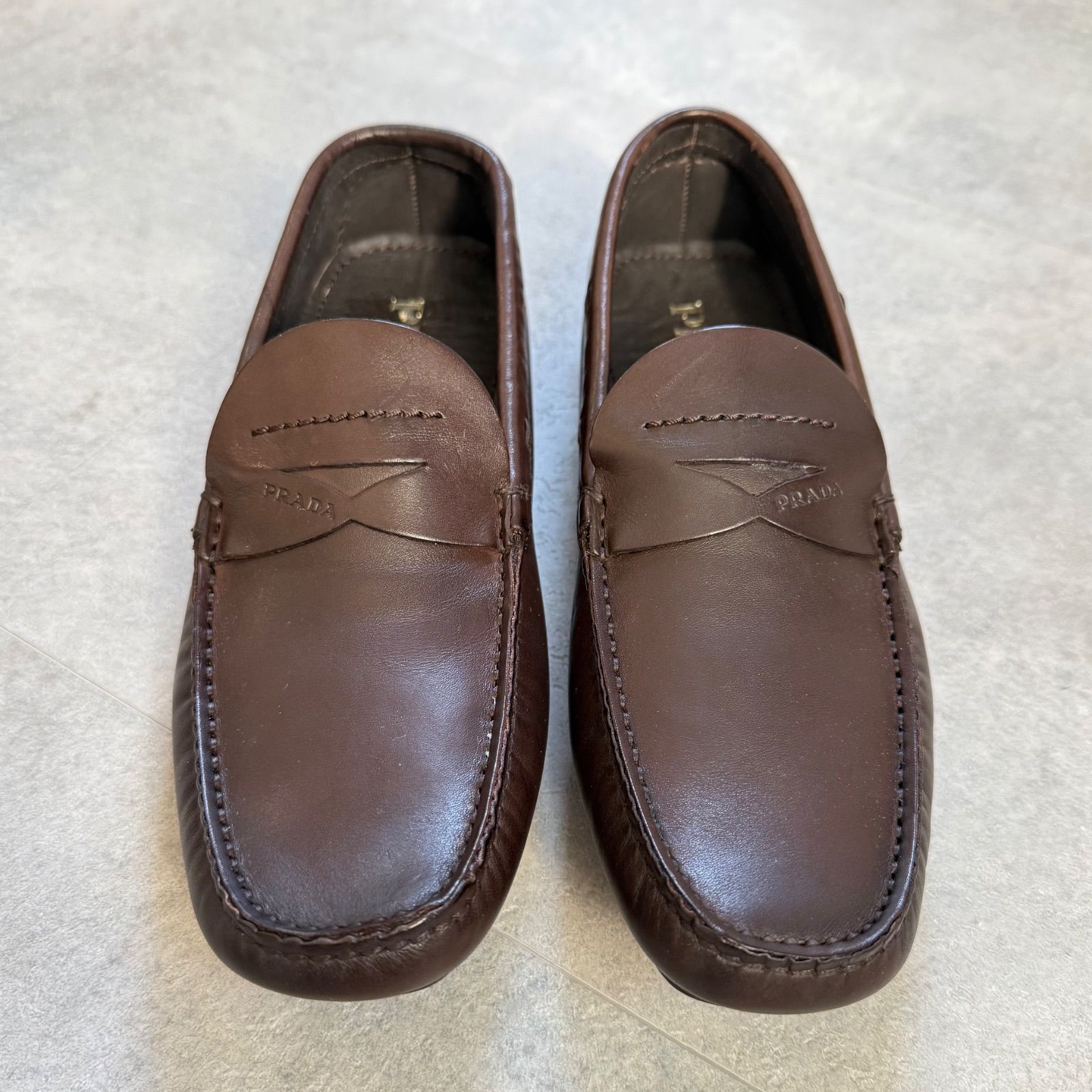 美品 PRADA プラダ ロゴ ドライビングシューズ レザー ブラウン 35