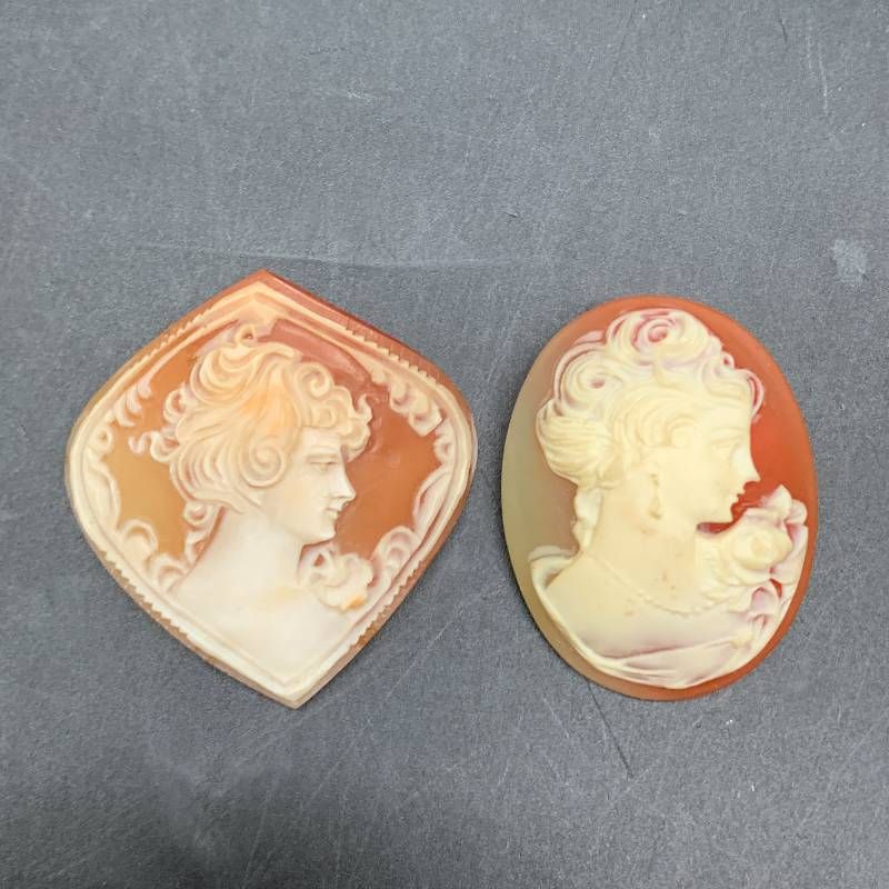 作家サイン有 シェルカメオ ブローチ・ルース（裸石）2点おまとめ