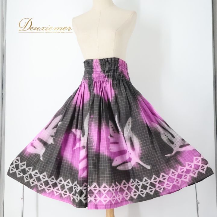 フラダンス 衣装 パウスカート ブラック系 ナニプア モンステラ柄