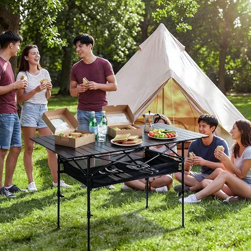 迅速に発送 Ytmshisan軽量 耐荷重80 kg 折り畳み式アウトドアテーブル 高さ調節 50-80 cm 3.9 4-6人用 防水加工 収納袋付 キャンプ バーベキュー ピクニック用 ブラック e 3 b 88 adb