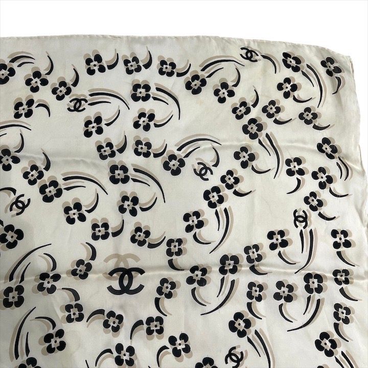 CHANEL シャネル ココマーク フラワー 花柄 スカーフ 薄手 シルク 100