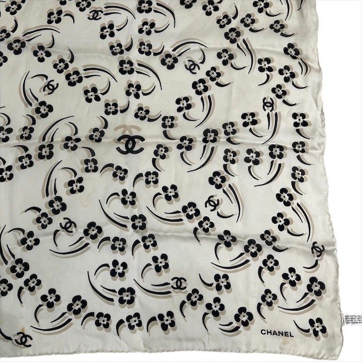 CHANEL シャネル ココマーク フラワー 花柄 スカーフ 薄手 シルク 100