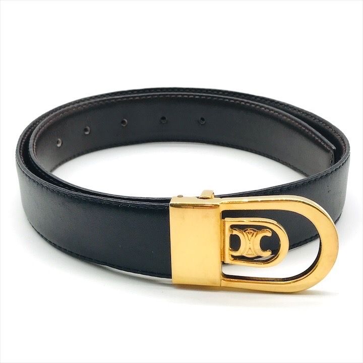 超美品 CELINE セリーヌ トリオンフ ベルト ゴールド金具 ブラック