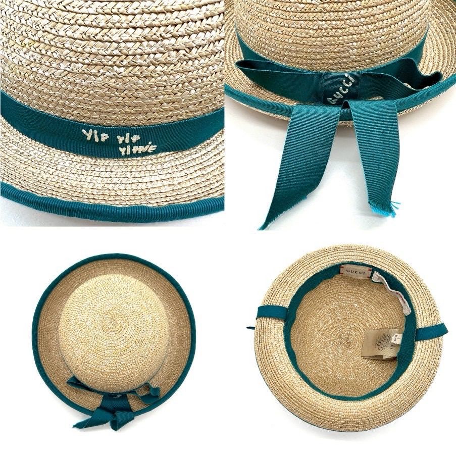 GUCCI キッズ 麦わら帽子 キッズ ストローハット L 56cm ベージュ