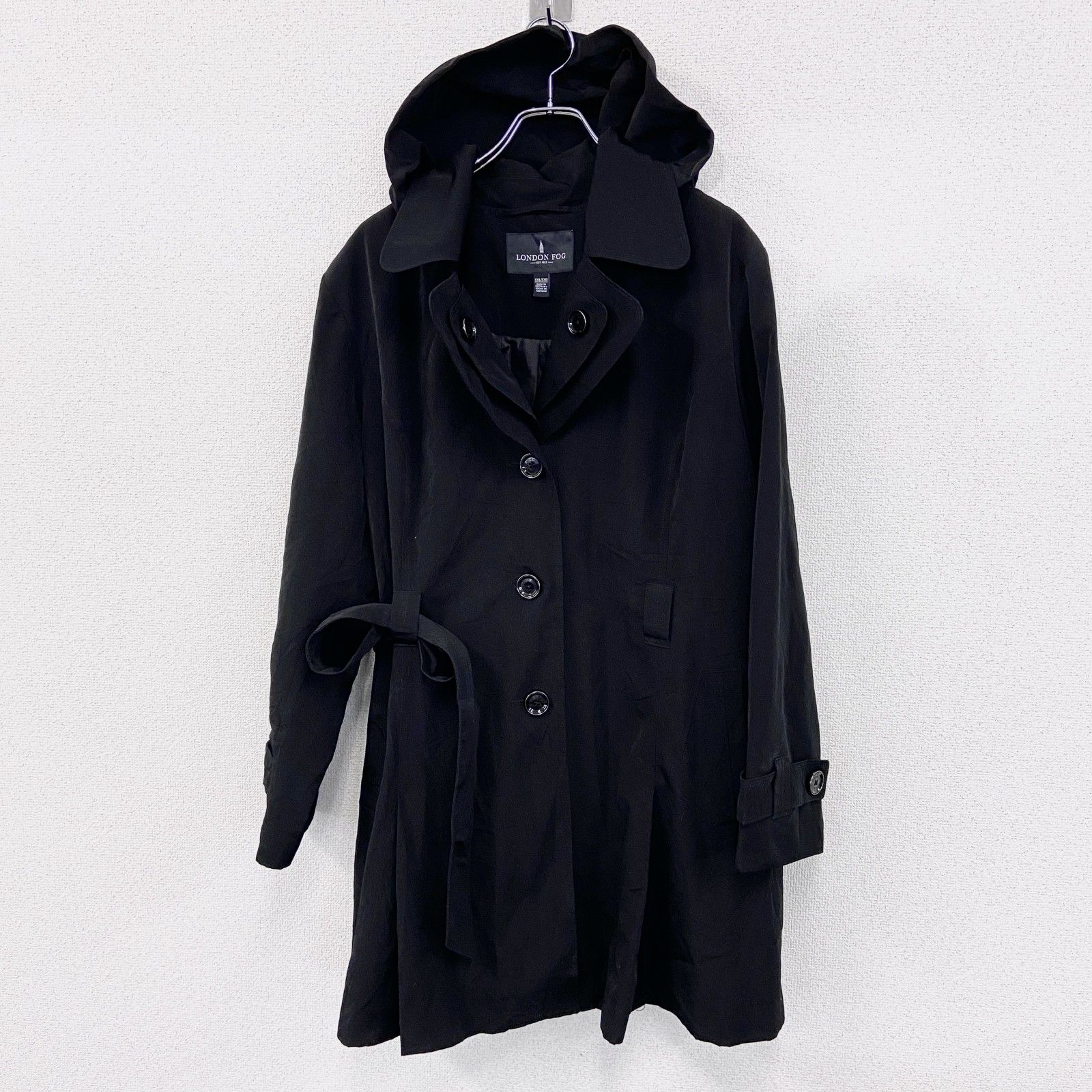 古着 used LONDON FOG ロンドンフォグ トレンチコート フーディー 黒