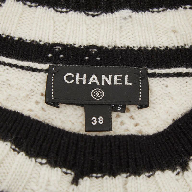 極美品★CHANEL シャネル P76887 ココマークボタン付 ラメ 長袖 プルオーバー ホワイト ゴールド 38 保存袋付き イタリア製 正規品 レディース CHANEL（シャネル） セーター カシミヤ シルク 38サイズ ブラック オフ