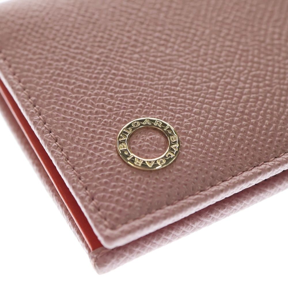 BVLGARI (ブルガリ) カードケース ピンク バイカラー レザー 名刺繍れ