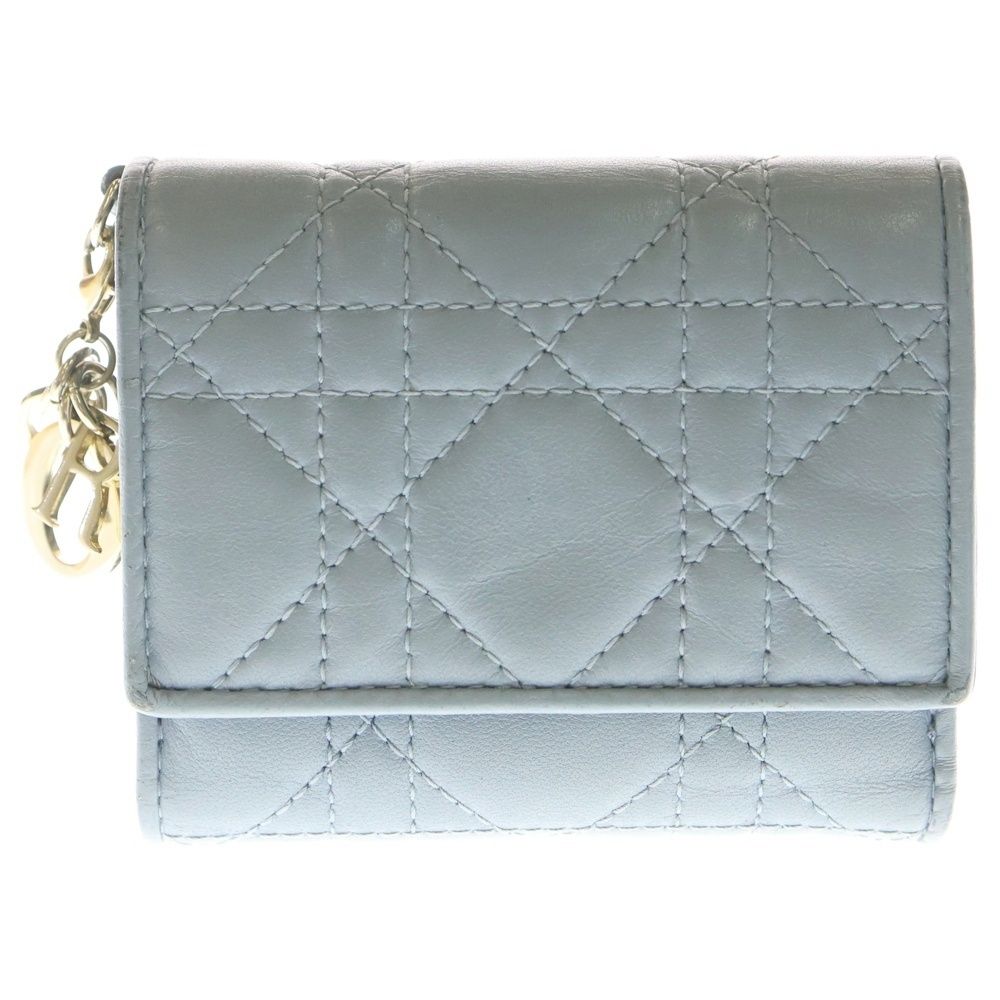 Christian Dior クリスチャンディオール カナージュ 三つ折り財布 コンパクトウォレット ケース スモーキーブルー レザー ゴールド金具 Christian Dior (クリスチャンディオール) カナージュ 三つ折り財布