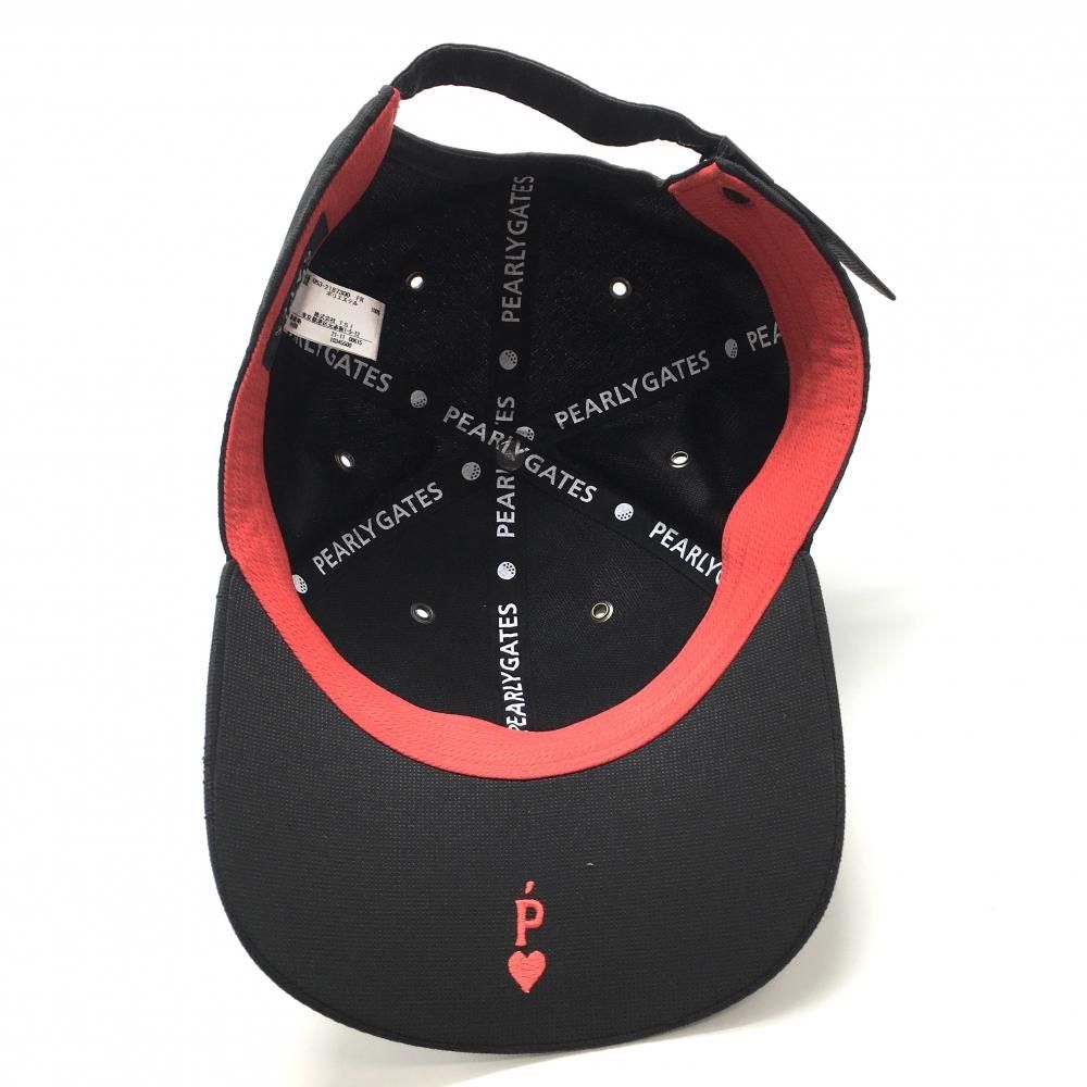 美品】パーリーゲイツ キャップ 黒×レッド ロゴレッド FR ゴルフウェア
