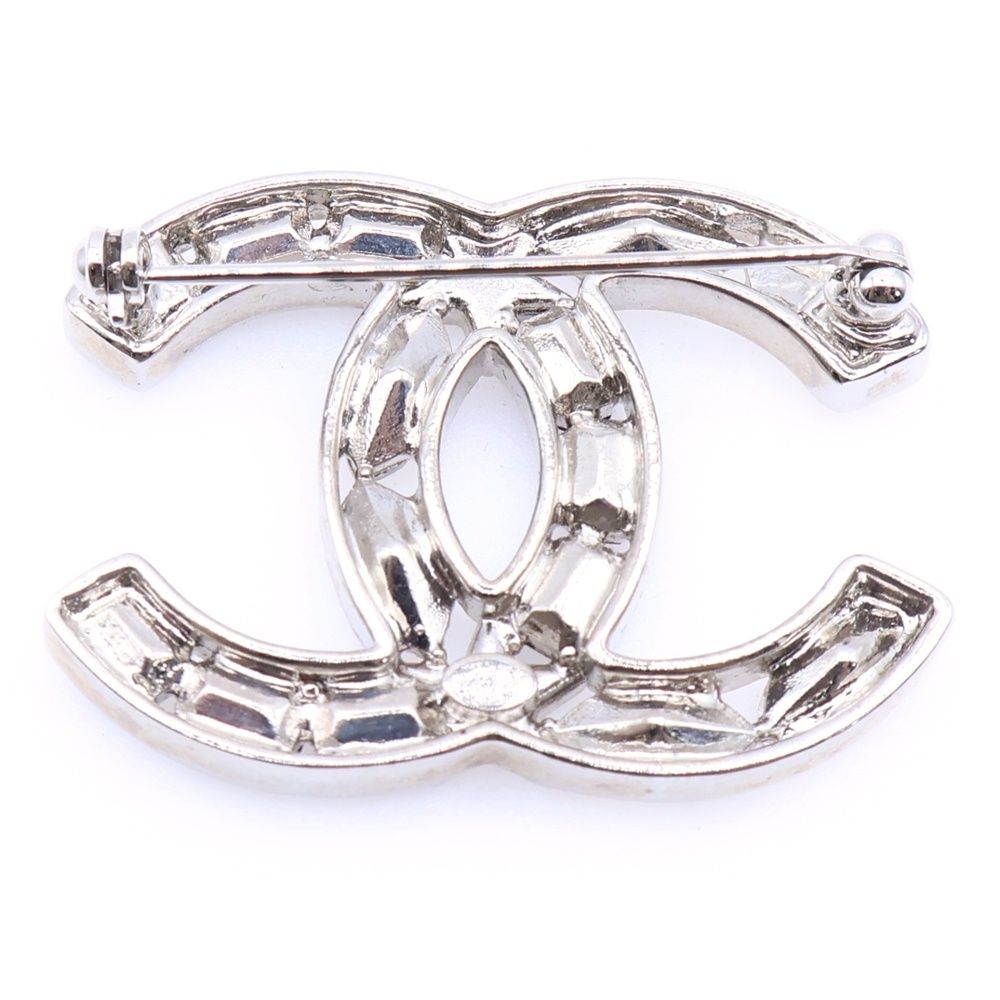 CHANEL (シャネル) ココマークラインストーンロゴ ブローチ シルバー