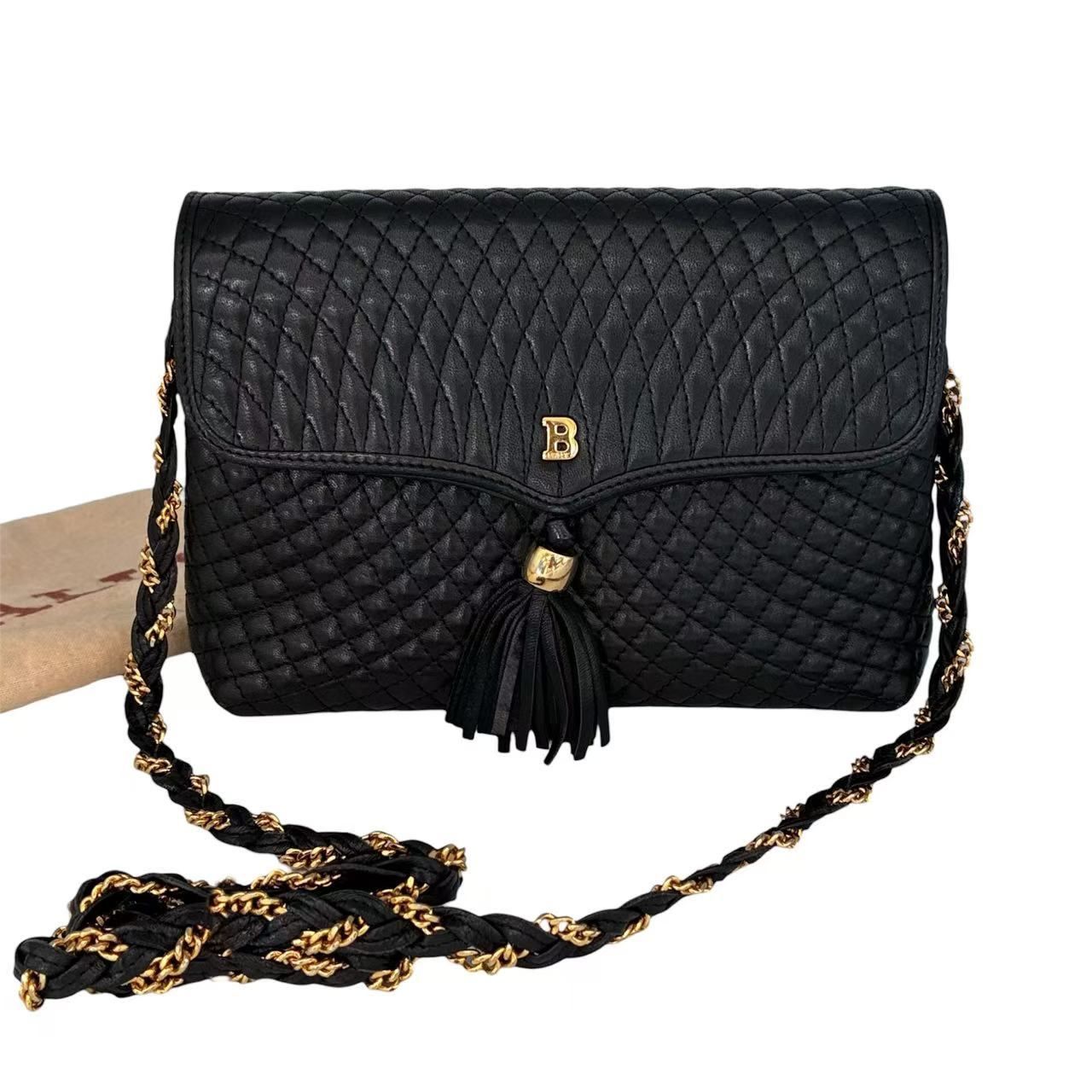 極美品 BALLY バリー ショルダーバッグ レザー キルティング フリンジ