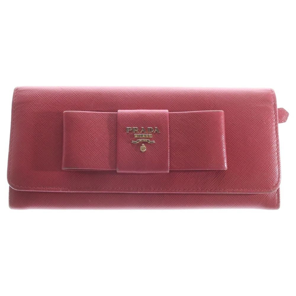 PRADA (プラダ) リボン 長財布 ロングウォレット 長財布 ピンク レザー
