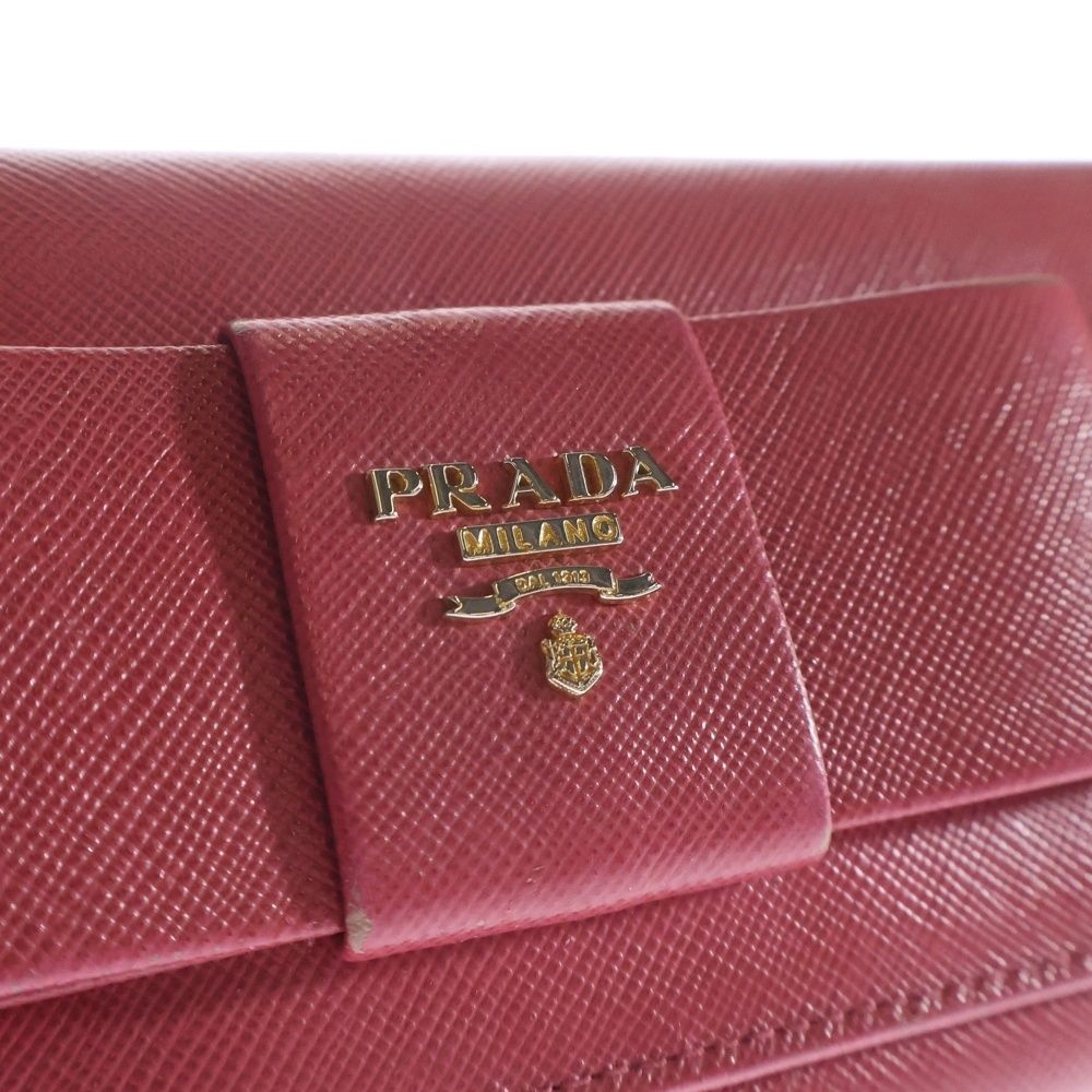 PRADA (プラダ) リボン 長財布 ロングウォレット 長財布 ピンク レザー