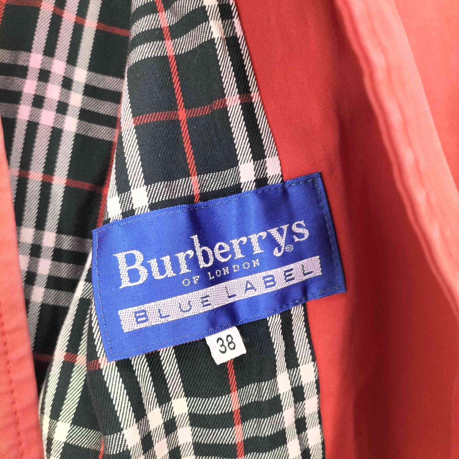 Burberry ステンカラーコート 比翼 裏地赤チェック ロング BURBERRY