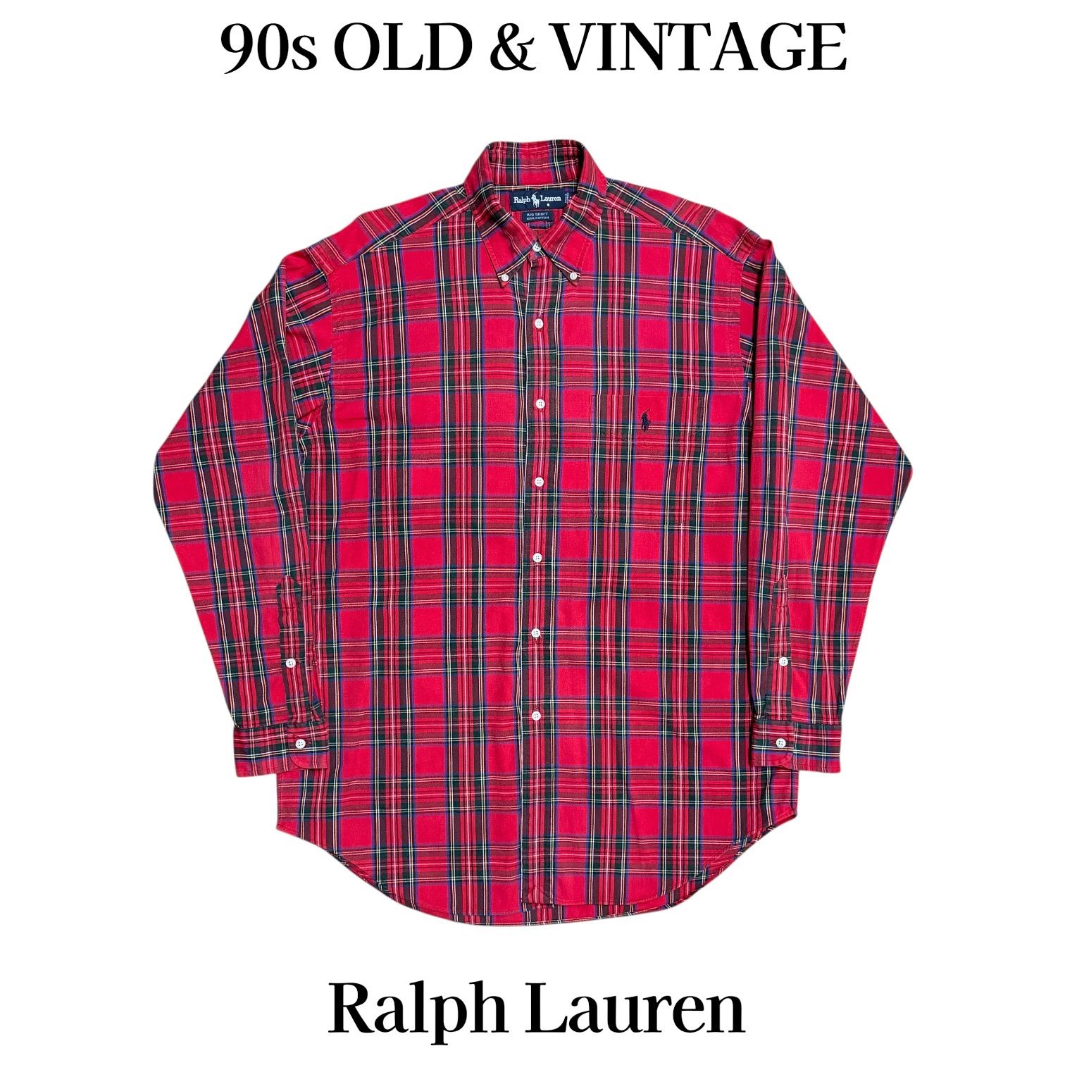古着 90s Ralph Lauren BIG SHIRT Oxford Tartan Check Shirt ラルフ 