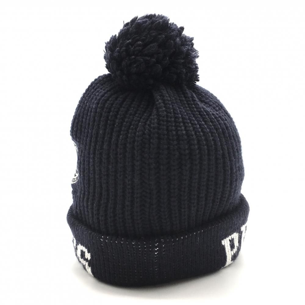 超美品】パーリーゲイツ つば付ニット帽 ダークネイビー×白 ウール混