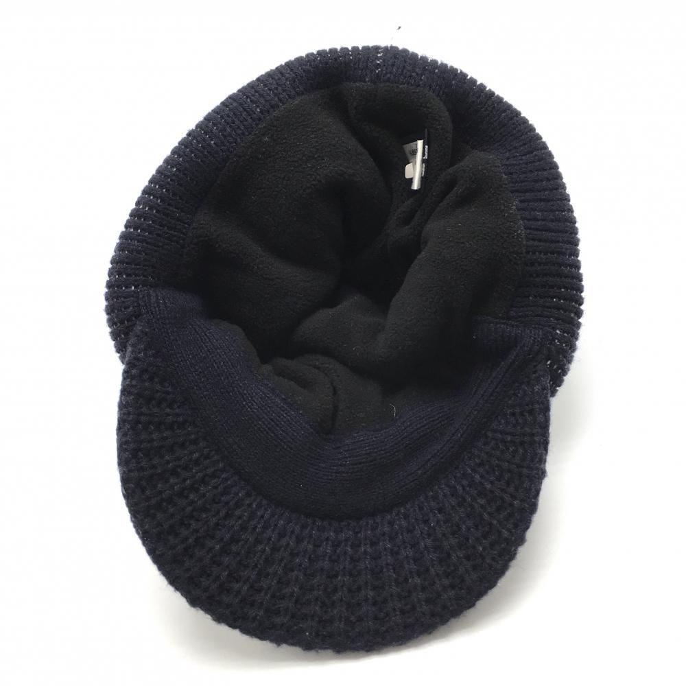 超美品】パーリーゲイツ つば付ニット帽 ダークネイビー×白 ウール混