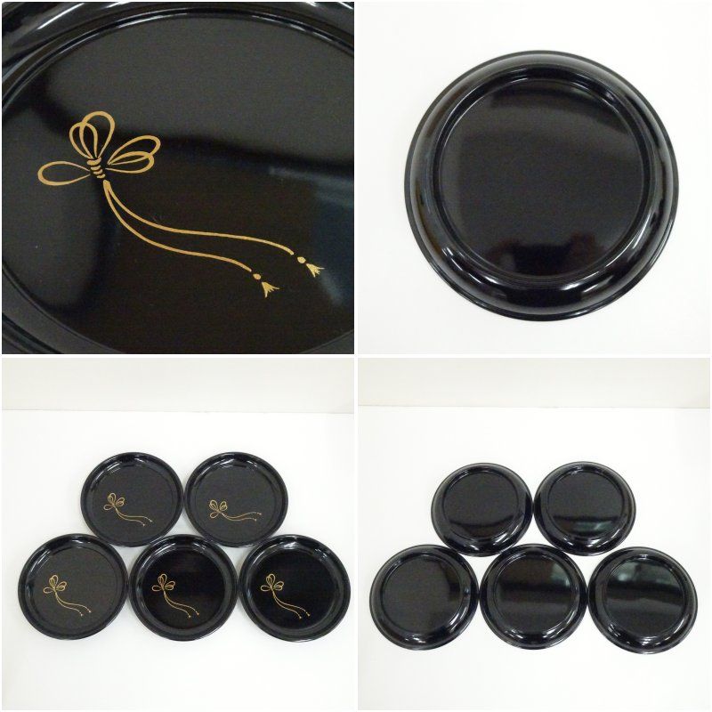 北斎造 漆塗結び蒔絵銘々皿5客（共箱） 茶器 菓子器 おしゃれ 和菓子
