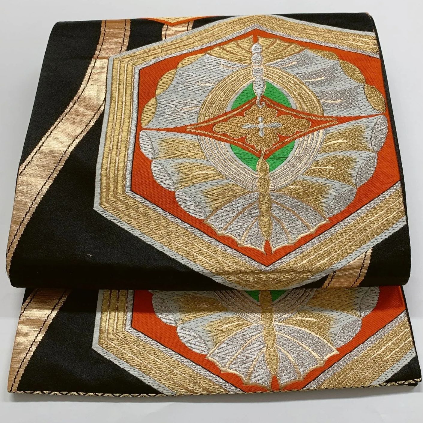 6877］袋帯 花亀甲文様 金銀糸 六通 黒 正絹 着物 フォーマル - メルカリ