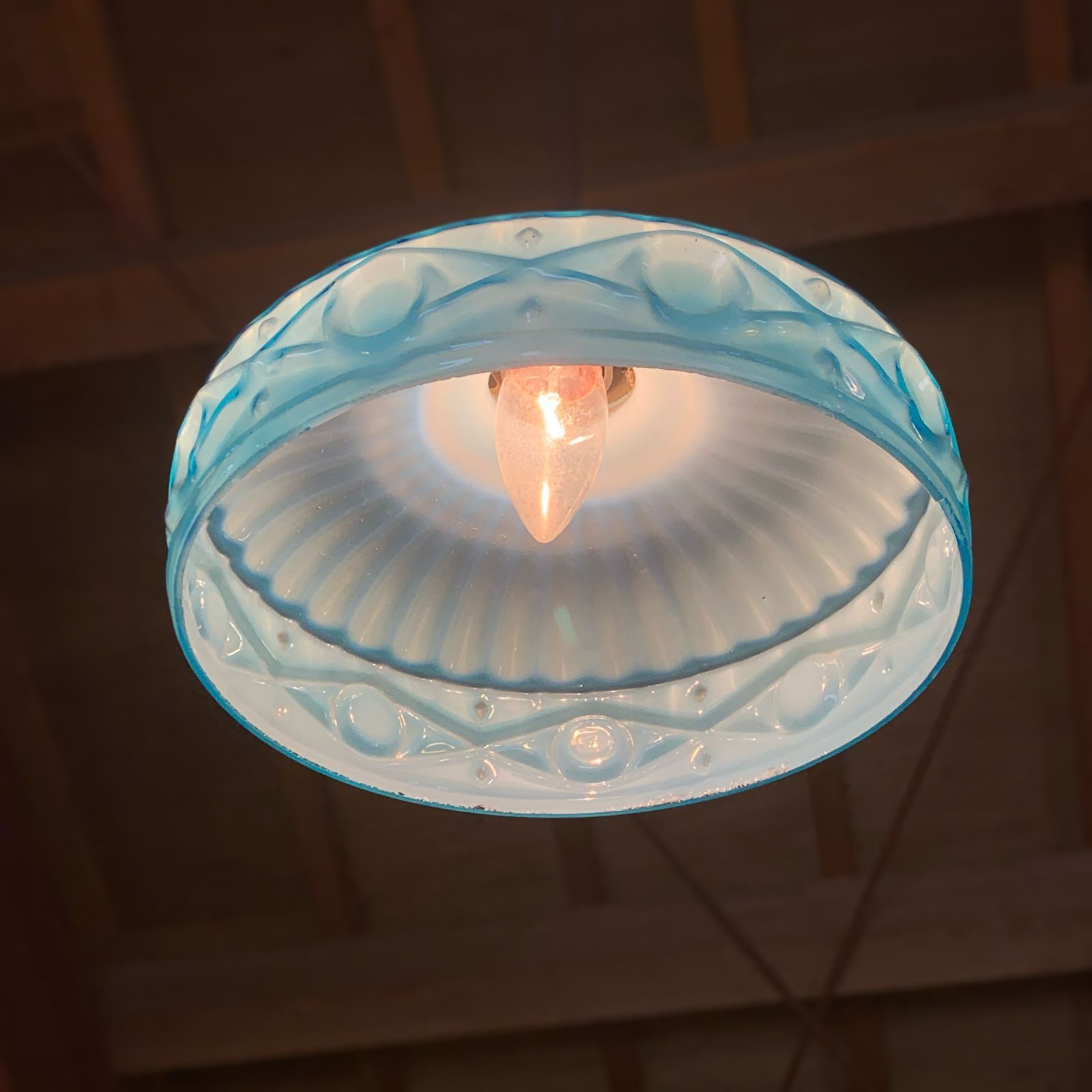 ヴィンテージ National ナショナル プレスガラス ペンダントライト 電