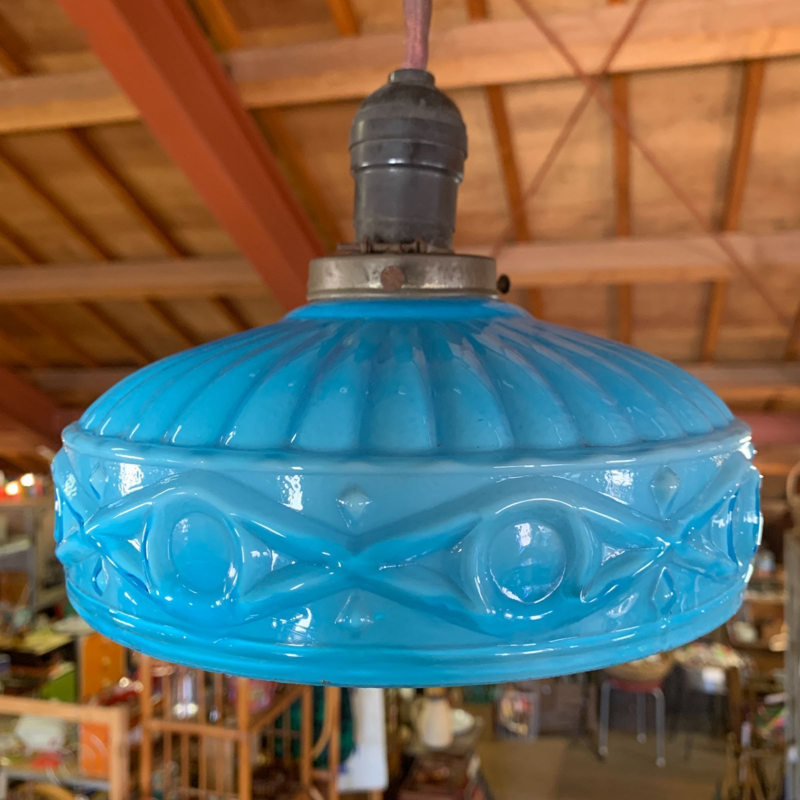 ヴィンテージ National ナショナル プレスガラス ペンダントライト 電