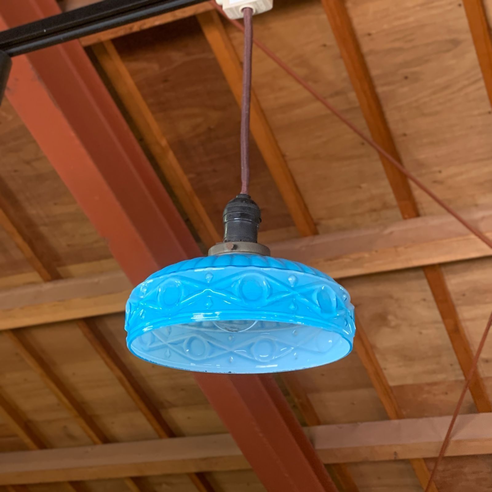 ヴィンテージ National ナショナル プレスガラス ペンダントライト 電