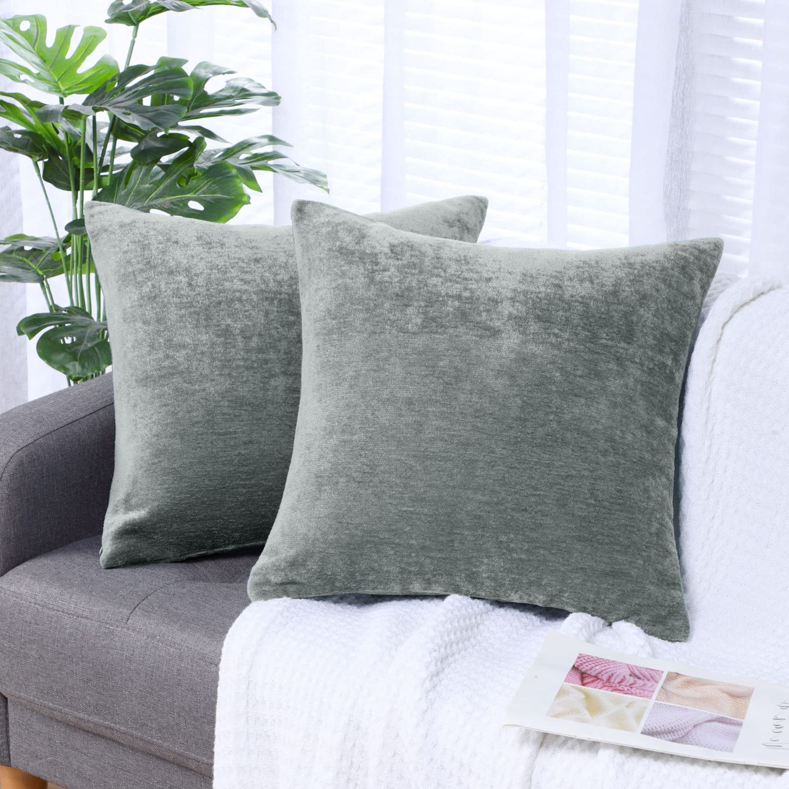 PiccoCasa クッションカバー シェニール 2枚セット 撥水 北欧 おしゃれ