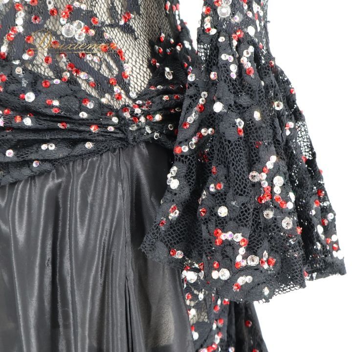 社交ダンス 衣装 ドレス ワンピース レース 黒 赤 レッド ブラック