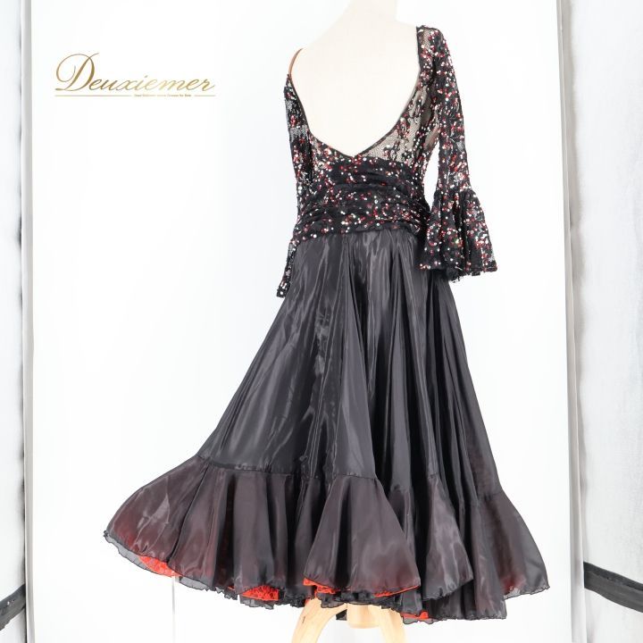 社交ダンス 衣装 ドレス ワンピース レース 黒 赤 レッド ブラック