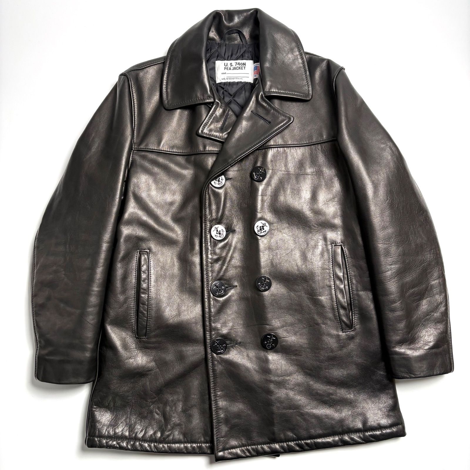 米国製】SCHOTT レザージャケット Pコート 黒 38 本革 740N 140 【公式 