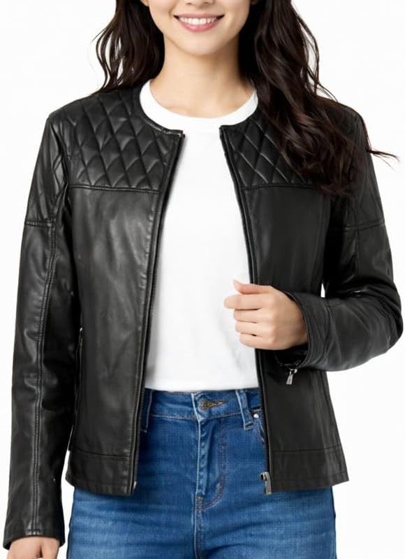 レザージャケット レディース キルティング ブラック ショート きれい