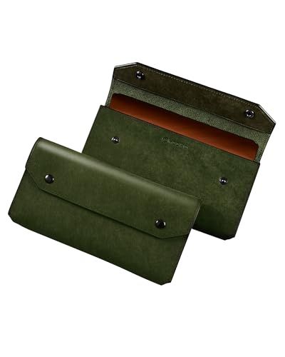 Modiko 財布 メンズ 長財布 プエブロレザー 本革 大容量 かぶせ型 カード縦入れ 脱着式カードケース 通帳|パスポート収納 紳士 ビジネス 金運 プレゼント 緑青色 po f 70 fbc 79