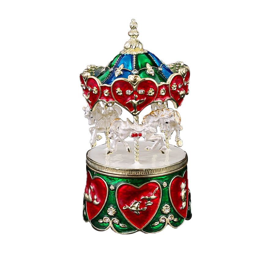 新品未使用 回転木製ジュエリーボックス 欧風合金七宝焼 アンティーク