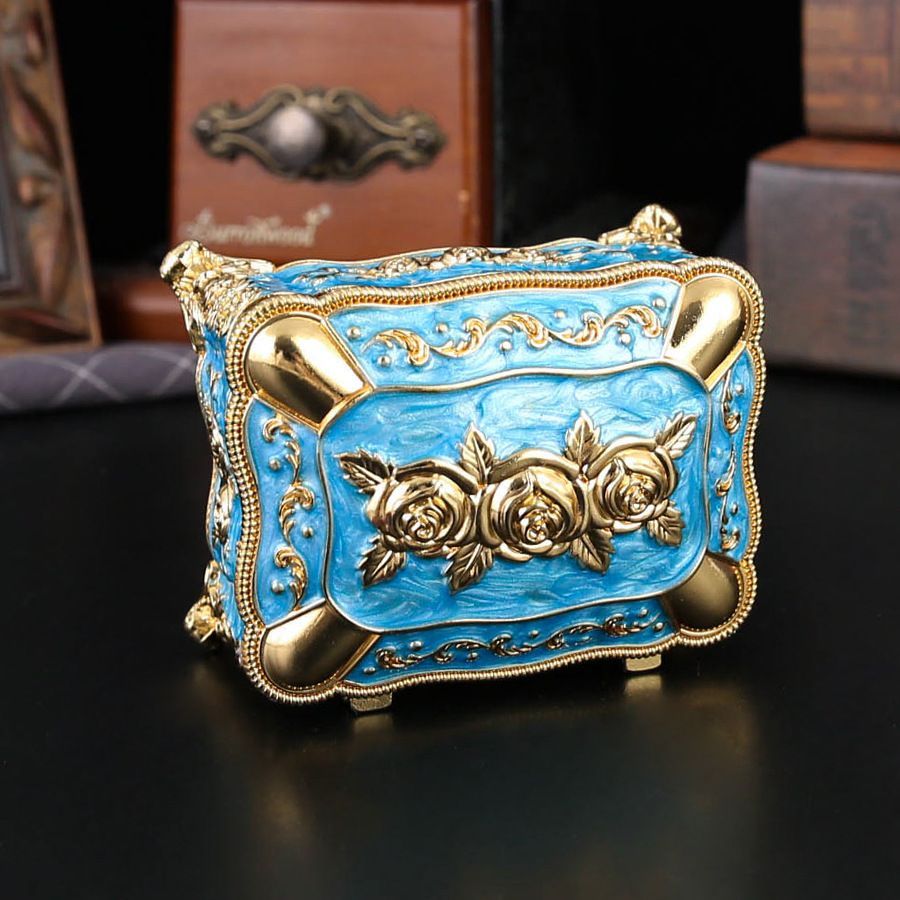 新品未使用 欧風金属製七宝焼バラ柄ジュエリーボックス 指輪