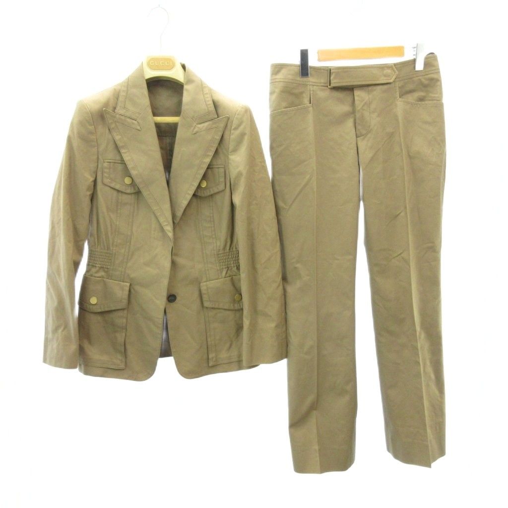 グッチ GUCCI 美品 金釦 セットアップ ジャケット パンツ ベージュ 42