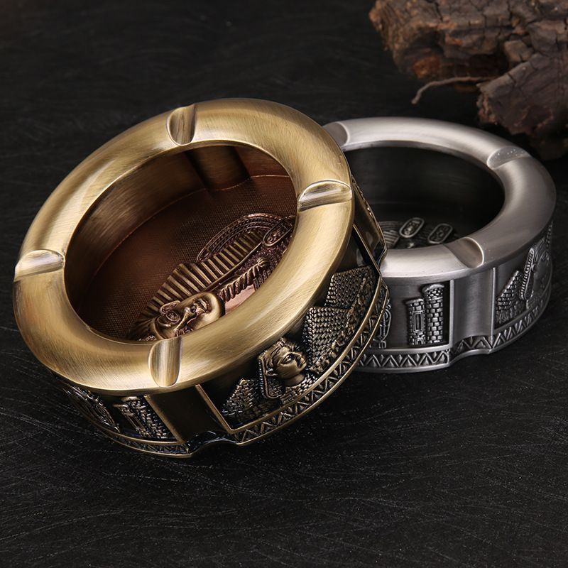 新品未使用 エジプト風灰皿 合金製ファラオ柄 欧風アンティーク