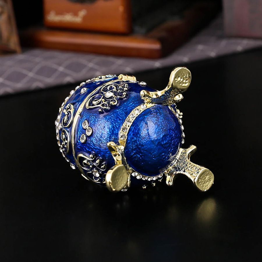 新品未使用 七宝焼金属卵型ジュエリーボックス 蓋付き埃防止 活け卵型