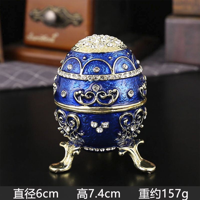 新品未使用 七宝焼金属卵型ジュエリーボックス 蓋付き埃防止 活け卵型